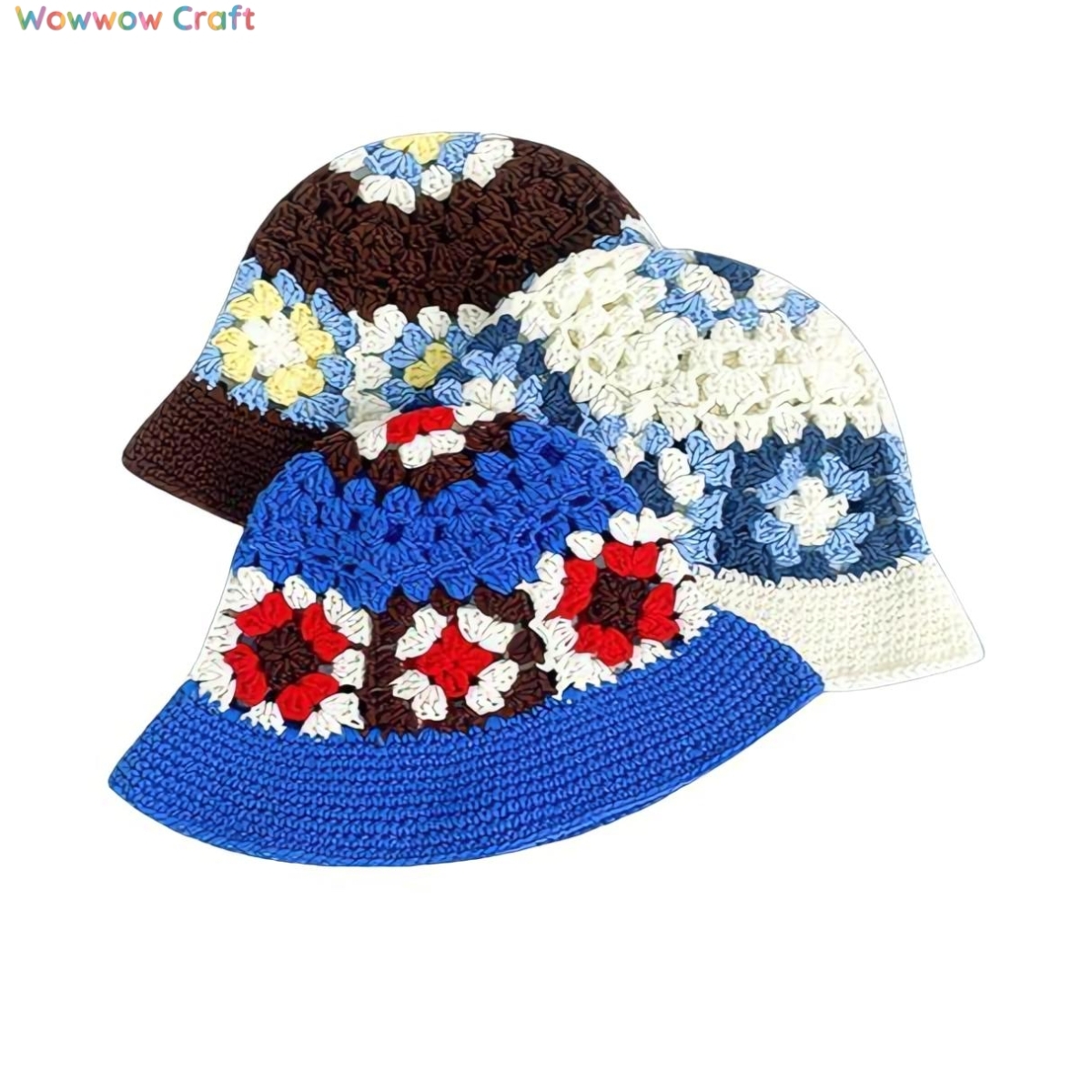 Crochet Hat,Handmade Flower Pattern Crocheted Bucket Hat - Crocheted hat